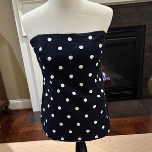 Chic Strapless Navy Top with Polka Dots